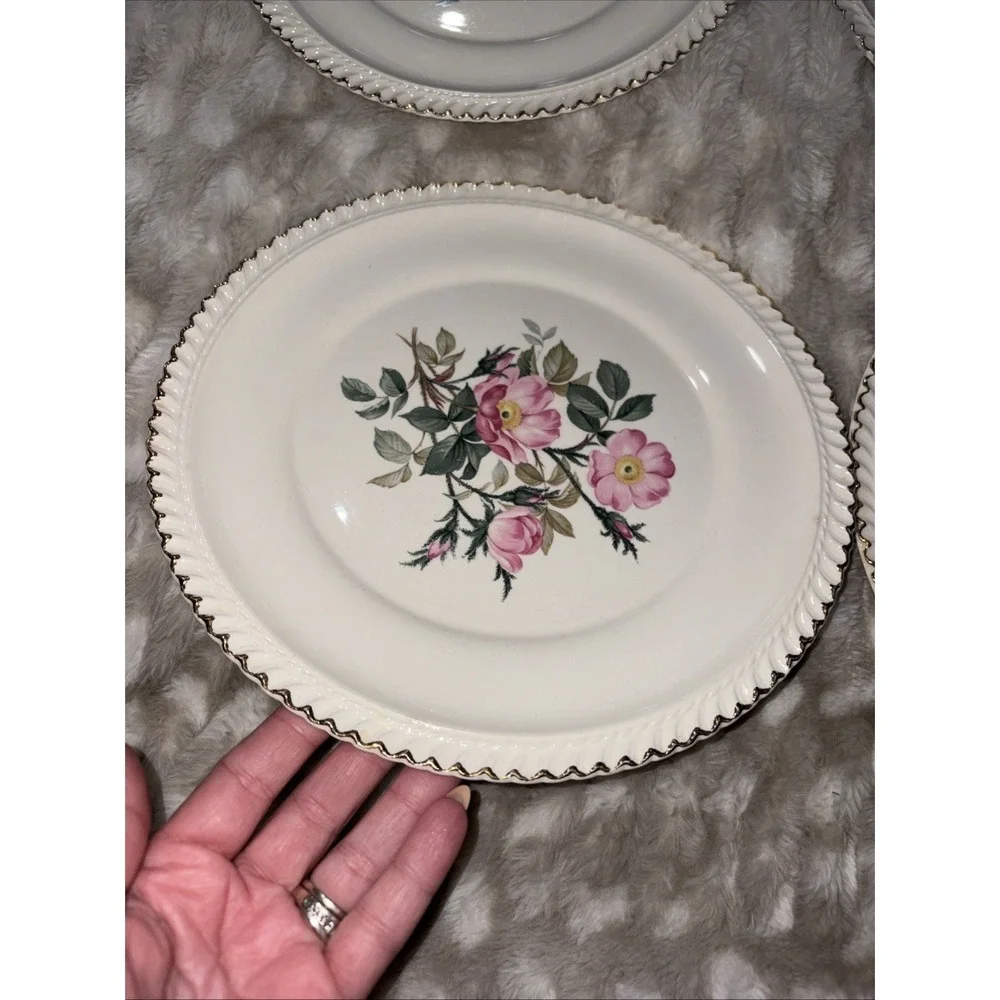 Harker Pottery Co. 22 kt gold  Wild Rose (Royal Gadroon) Dinner Plate Lot Of 6